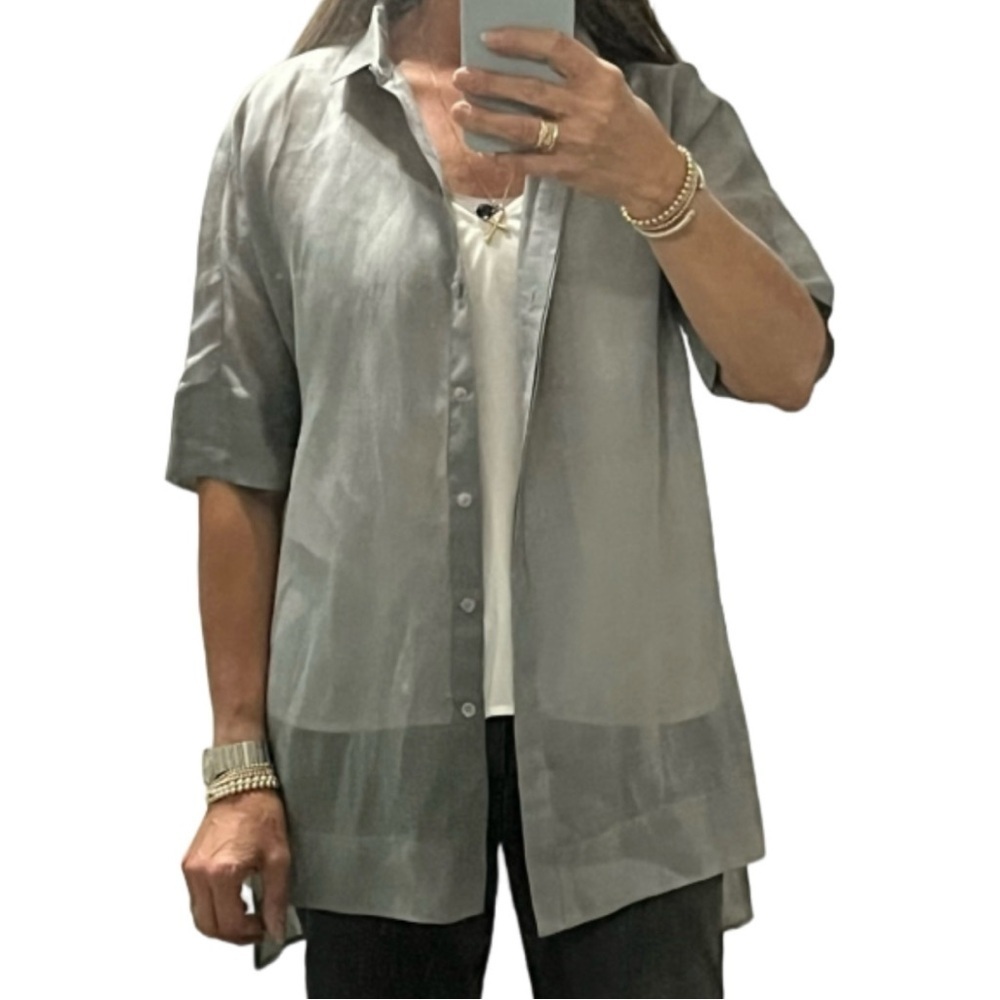 LAFAYETTE 148 New York Andra Semi Sheer Oversized Button Down Shirt- Size S - Picture 5 of 14